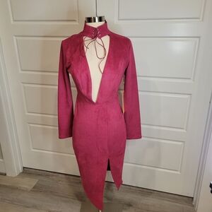 GINGER FIZZ PLUNGE FRONT MIDI BODYCON DRESS WITH TIE CHOKER DETAIL SIZE …